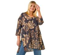 Roman Women's Curve Floral Print Tunic Top in Brown | Size: 18 Roman Brown 18