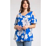 Roman Curve Floral Print V-Neck Cold Shoulder Top In Royal Royal 30-32