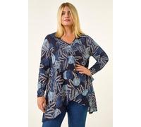 Roman Women's Curve Floral Print V-Neck Top in Navy | Size: 18 Roman Navy 18