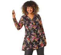 Curve Floral Print V-Neck Zip Front Top Roman Pink 22-24