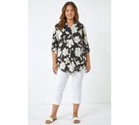 Roman Women's Curve Floral Puff Print Stretch Shirt in Black | Size: 16 Roman Black 16
