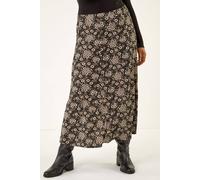 Roman Women's Curve Floral Stretch Midi Skirt in Black | Size: 22-24 Roman Black 22-24