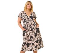 Roman Curve Floral Stretch Wrap Dress In Black Black 22-24