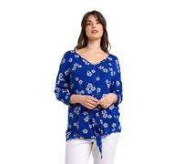 Roman Curve Floral V-Neck Button Down Tie Top In Blue Blue 30-32