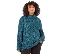 Roman Curve Fluffy Roll Neck Knit Jumper for Women UK - Ladies Everyday Autumn Winter Comfy Soft Evening Vacation Work Party Night Out - Teal Plus - Size 22