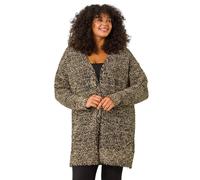 Roman Curve Fluffy Textured Cardigan for Women UK - Ladies Everyday Autumn Winter Comfy Soft Evening Vacation Work Party Night Out Longline - Natural Plus - Size 18