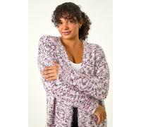 Roman Curve Fluffy Textured Cardigan for Women UK - Ladies Everyday Autumn Winter Comfy Soft Evening Vacation Work Party Night Out Longline - Pink Plus - Size 18