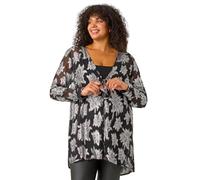 Roman Curve Foil Print Tie Front Top for Women UK - Ladies Everyday Autumn Winter V-Neckline Comfy Soft Evening Vacation Work Party Night Out - Silver - Size 18