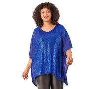 Roman Curve Full Sequin Chiffon Overlay Top In Royal Royal 26-28