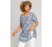 Roman Curve Geo Stretch Jersey Tunic Top In Blue Blue 16