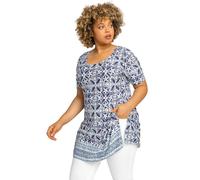 Roman Curve Geo Stretch Jersey Tunic Top In Blue Blue 30-32