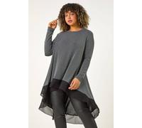 Roman Originals Chiffon Dipped Hem Top Asymmetric Tunic for Women UK Ladies Stretchy Jersey Flared Blouse Smart Fit & Flare Form Casual Loose Longline Party Hanky Tunics - Silver Plus - Size 22