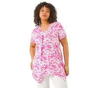 Roman Curve Hanky Hem Floral Tunic Top In Pink Pink 22-24