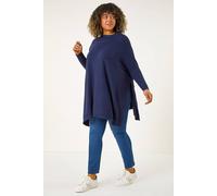 Roman Curve High Neck Cable Knit Poncho for Women UK - Ladies Everyday Autumn Winter Comfy Soft Evening Vacation Work Party Night Out - Midnight Blue Plus - Size 20