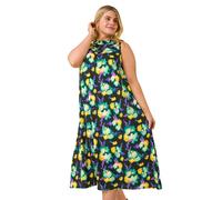 Roman Curve Highneck Floral Midi Dress In Green Green 20