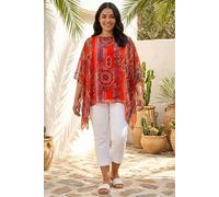 Curve Ikat Paisley Asymmetric Overlay Top Roman Red 18