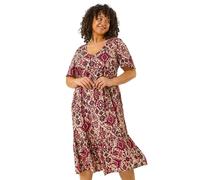 Roman Curve Ikat Print Tiered Dress In Maroon Maroon 20