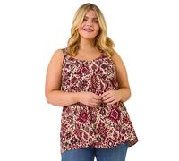Roman Curve Ikat Print Woven Vest Top for Women UK - Ladies Everyday Holiday Spring Summer Round Neckline Comfy Soft Evening Vacation Work Party - Maroon Plus - Size 18