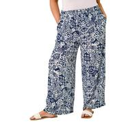 Roman Curve Abstract Spot Print Palazzo Trouser for Women UK - Ladies Everyday Holiday Spring Summer Comfy Soft Evening Vacation Work Party - Navy Ikat Plus - Size 18