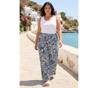 Roman Curve Abstract Spot Print Palazzo Trouser for Women UK - Ladies Everyday Holiday Spring Summer Comfy Soft Evening Vacation Work Party - Navy Ikat Plus - Size 22