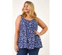 Roman Women's Curve Ikat Print Woven Vest Top in Navy | Size: 20 Roman Navy 20
