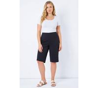 Roman Originals Knee Length Shorts for Women UK - Ladies Cropped Capri Stretch Bengaline Pants Crop Trousers Summer Legging Lounge Essentials Elasticated Casual Clothes - Black Plus - Size 18