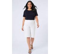 Roman Originals Knee Length Shorts for Women UK - Ladies Cropped Capri Stretch Bengaline Pants Crop Trousers Summer Legging Lounge Essentials Elasticated Casual Clothes - White Plus - Size 26