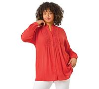 Roman Curve Lace Trim Pintuck Blouse for Women UK - Ladies Everyday Holiday Spring Summer Notch Neckline Comfy Soft Evening Vacation Work Party - Red Plus - Size 26
