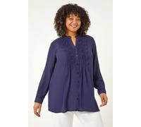 Curve Lace Trim Pintuck Blouse Roman Navy 18