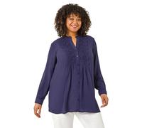 Roman Curve Lace Trim Pintuck Blouse for Women UK - Ladies Everyday Holiday Spring Summer Notch Neckline Comfy Soft Evening Vacation Work Party - Navy Plus - Size 20