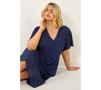 Roman Curve Lace V-Neck Midi Dress for Women UK - Ladies Everyday Holiday Spring Summer V-Neckline Comfy Soft Evening Vacation Work Party - Navy Plus - Size 22