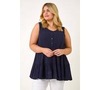 Roman Women's Curve Lace Woven Button Vest in Navy | Size: 22-24 Roman Navy 22-24
