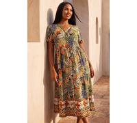 Roman Women's Curve Leaf Print Button Maxi Dress in Khaki | Size: 20 Roman Khaki 20