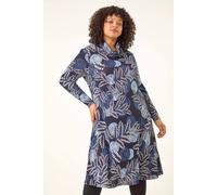 Roman Women's Curve Leaf Print Cowl Neck Dress in Navy | Size: 22-24 Roman Navy 22-24