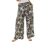 Roman Curve Abstract Spot Print Palazzo Trouser for Women UK - Ladies Everyday Holiday Spring Summer Comfy Soft Evening Vacation Work Party - Noir Leaf Plus - Size 20
