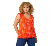 Roman Curve Leaf Print V-Neck Blouson Top In Orange Orange 30-32