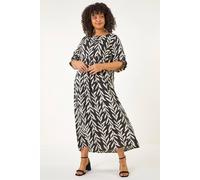 Roman Curve Leaf Print Woven Dress In Black Black 18