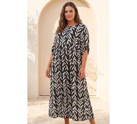Roman Women's Curve Leaf Print Woven Dress in Black | Size: 20 Roman Black 20