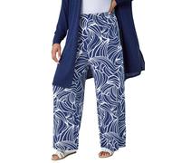 Roman Curve Linear Elastic Waist Palazzo Trousers In Navy Navy 30-32