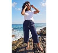 Roman Curve Linen Mix Cropped Trousers In Navy Navy