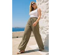 Roman Wide Leg Trousers for Women Ladies Linen Dressy Joggers Sweatpants Lounge Tracksuit Bottoms Palazzo Yoga Jogging Gym Casual Loungewear Daywear Work Holiday - Khaki Plus - Size 22