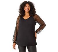 Roman Curve Mesh Spot Sleeve Top In Black Black 22-24