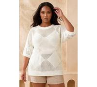 Roman Women's Curve Metallic Diamond Knit Top in Ivory | Size: 26-28 Roman Ivory 26-28