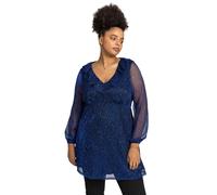 Roman Curve Metallic Plisse Frill Neck Tunic Top In Royal Royal 30-32