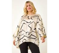 Roman Women's Curve Mono Print Longline Top in Ivory | Size: 22-24 Roman Ivory 22-24
