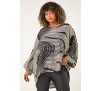Roman Curve Mono Wave Print Woven Top In Black Black 18