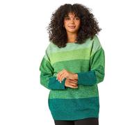 Roman Curve Ombre Stripe Knit Jumper for Women UK - Ladies Everyday Autumn Winter Round Neckline Comfy Soft Evening Vacation Work Party Night Out - Green Plus - Size 26