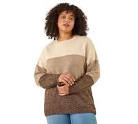 Roman Curve Ombre Stripe Knit Jumper for Women UK - Ladies Everyday Autumn Winter Round Neckline Comfy Soft Evening Vacation Work Party Night Out - Red Plus - Size 18