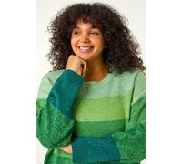 Roman Curve Ombre Stripe Knit Jumper for Women UK - Ladies Everyday Autumn Winter Round Neckline Comfy Soft Evening Vacation Work Party Night Out - Green Plus - Size 18