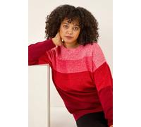 Roman Curve Ombre Stripe Knit Jumper for Women UK - Ladies Everyday Autumn Winter Round Neckline Comfy Soft Evening Vacation Work Party Night Out - Red Plus - Size 18